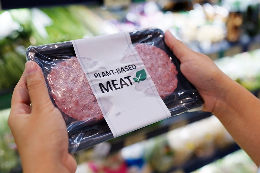 plant based meat patties in package 